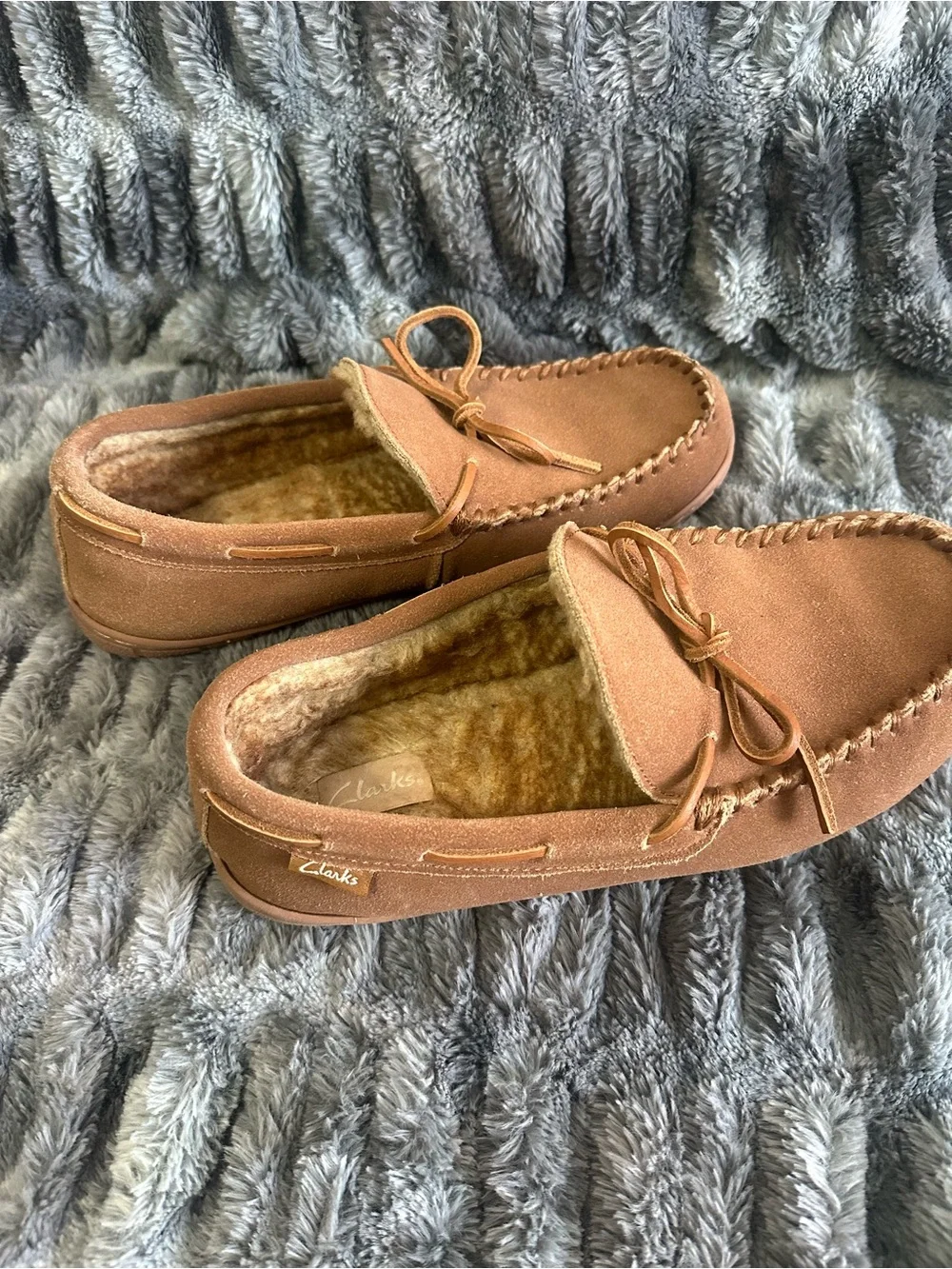 Clarks Men's Brown Suede Faux-Fur Lined Moccasin Loafers